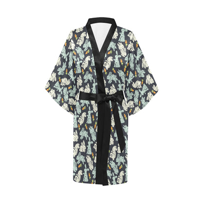 Bunny Pattern Print Design 04 Women's Short Kimono