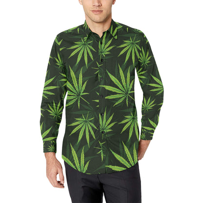 Pot Leaf Pattern Print Design A03 Men's Long Sleeve Shirt