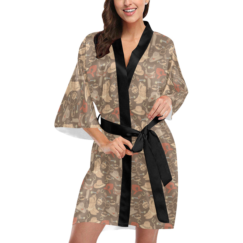 Cowboy Pattern Print Design 02 Women's Short Kimono