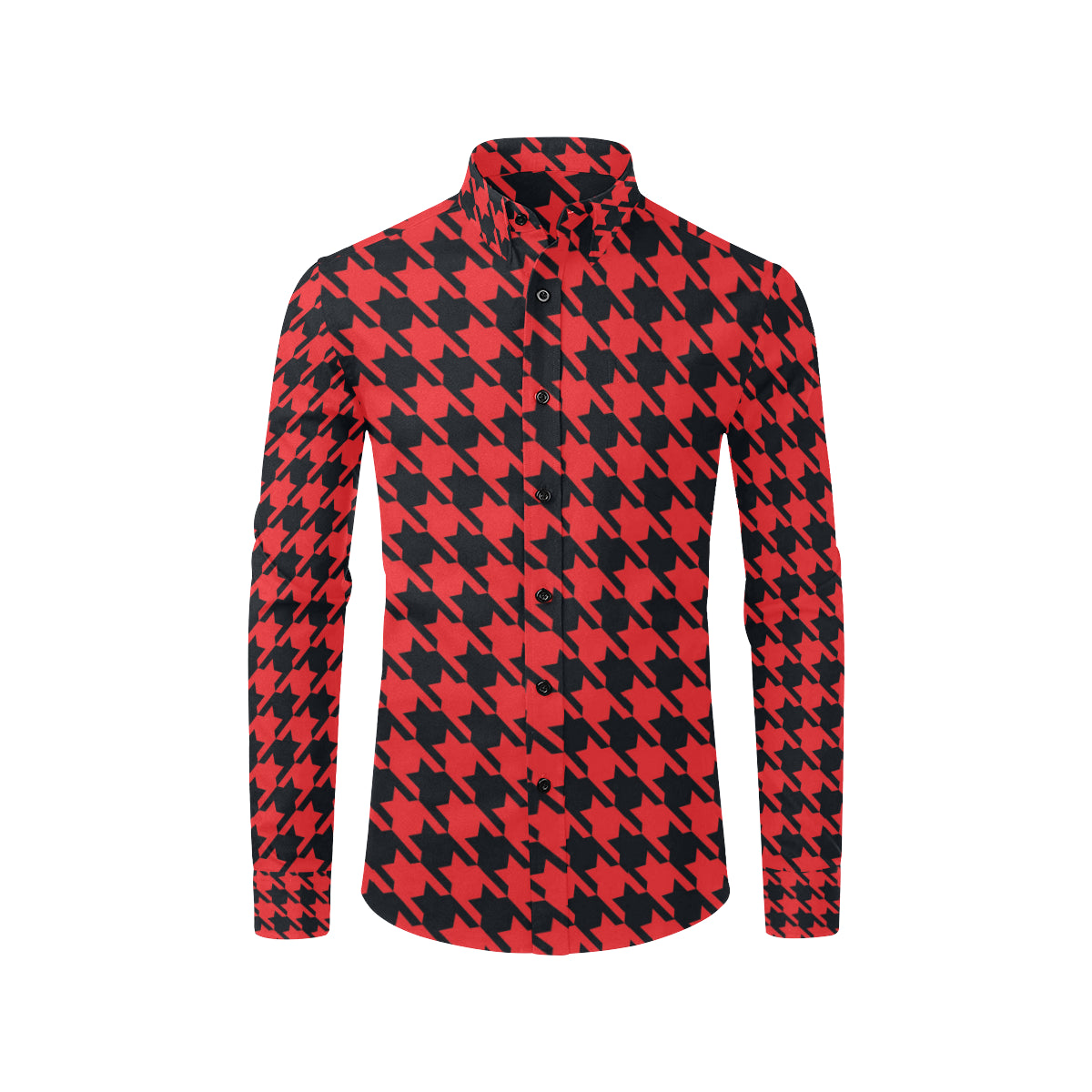 Houndstooth Red Pattern Print Design 03 Men's Long Sleeve Shirt
