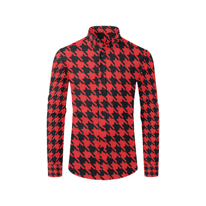 Houndstooth Red Pattern Print Design 03 Men's Long Sleeve Shirt