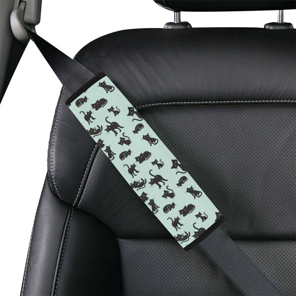 Black Cat Pattern Print Design 04 Car Seat Belt Cover