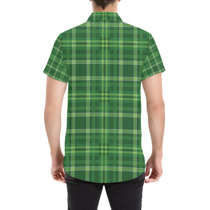 Irish Plaid Pattern Print Design 02 Men's Short Sleeve Button Up Shirt