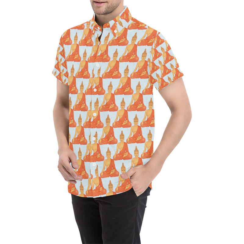 Buddha Pattern Print Men's Short Sleeve Button Up Shirt