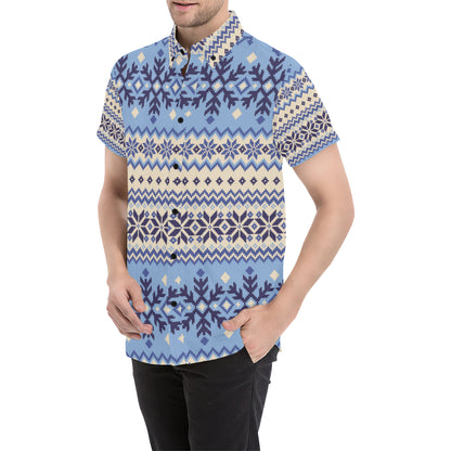 Nordic Pattern Print Design A03 Men's Short Sleeve Button Up Shirt