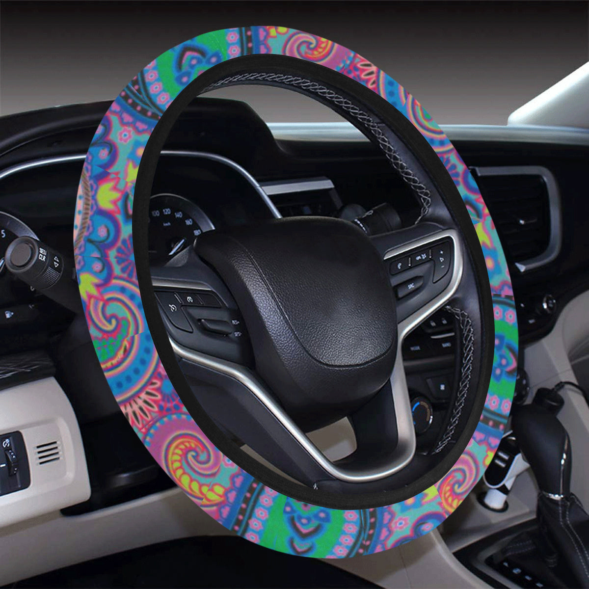 Paisley Colorful Pattern Print Design A02 Steering Wheel Cover with Elastic Edge