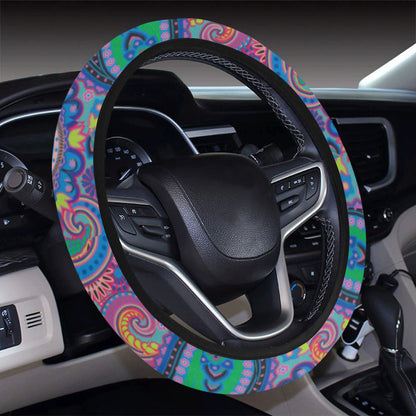 Paisley Colorful Pattern Print Design A02 Steering Wheel Cover with Elastic Edge