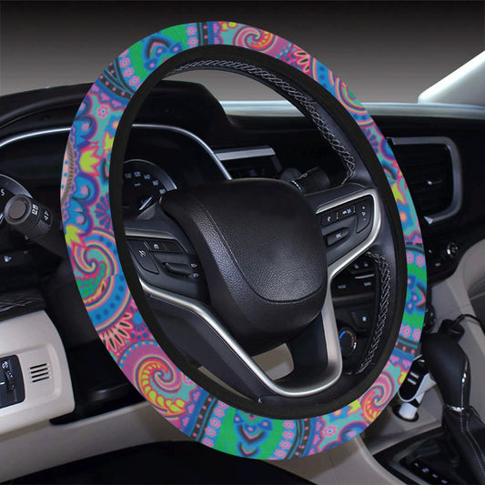 Paisley Colorful Pattern Print Design A02 Steering Wheel Cover with Elastic Edge