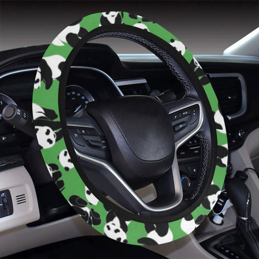 Panda Bear Pattern Themed Print Steering Wheel Cover with Elastic Edge