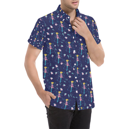 Fairy Cartoon Style Print Pattern Men's Short Sleeve Button Up Shirt