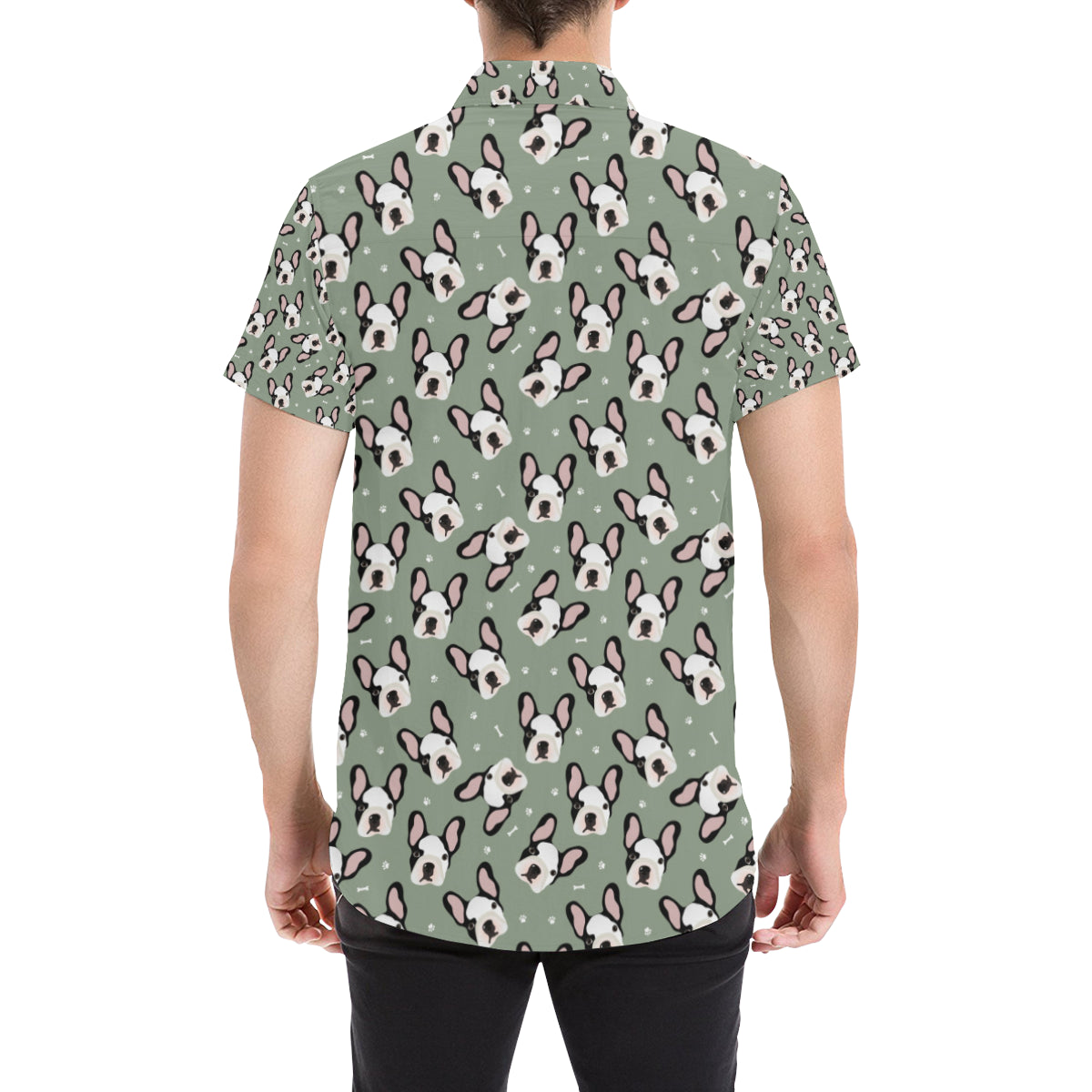 Boston Terrier Pattern Print Design 05 Men's Short Sleeve Button Up Shirt
