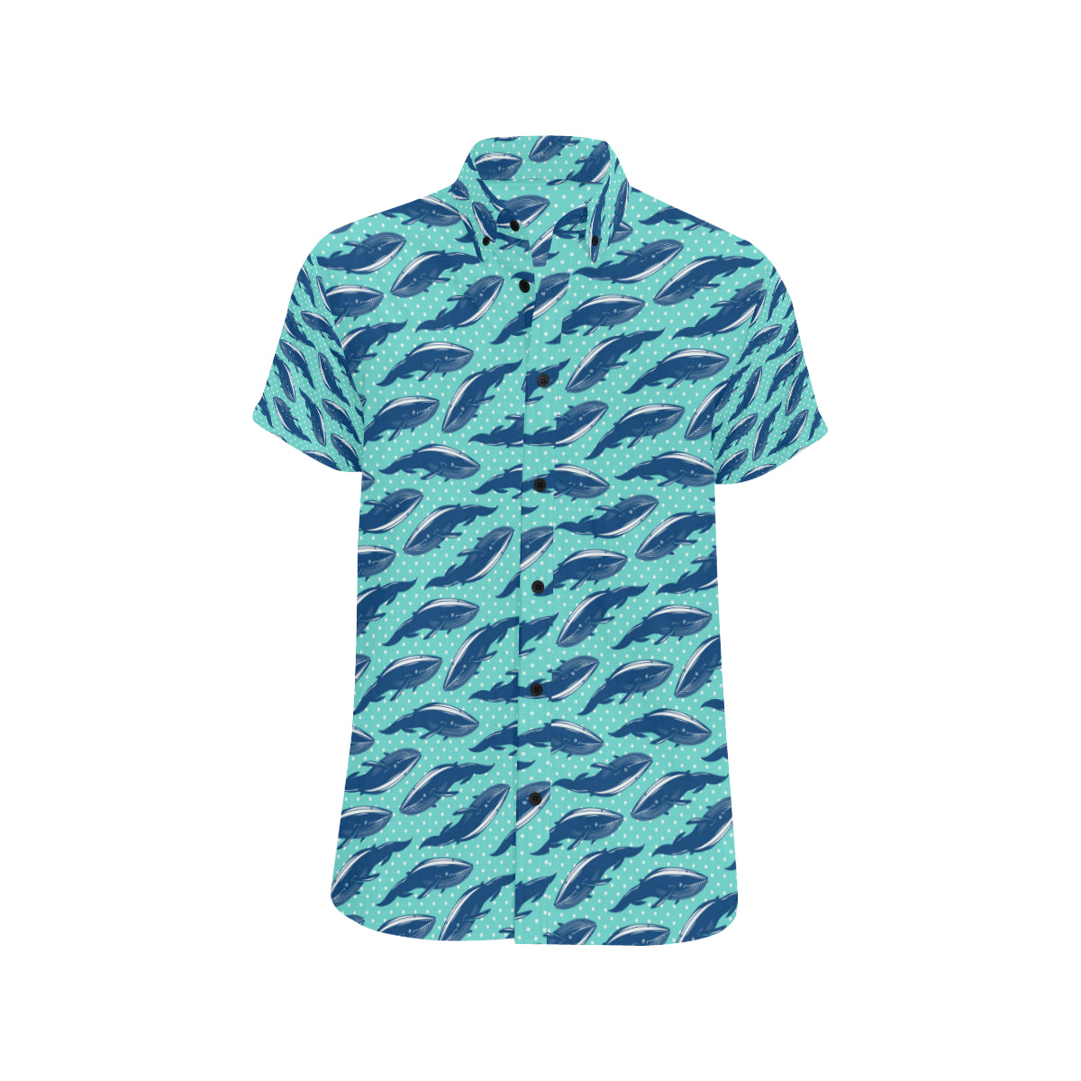 Whale Polka Dot Design Themed Print Men's Short Sleeve Button Up Shirt