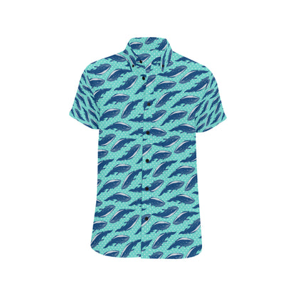 Whale Polka Dot Design Themed Print Men's Short Sleeve Button Up Shirt
