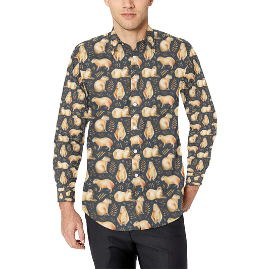 Capybara Pattern Print Design 02 Men's Long Sleeve Shirt