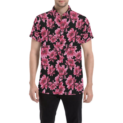 Lotus Pattern Print Design 03 Men's Short Sleeve Button Up Shirt