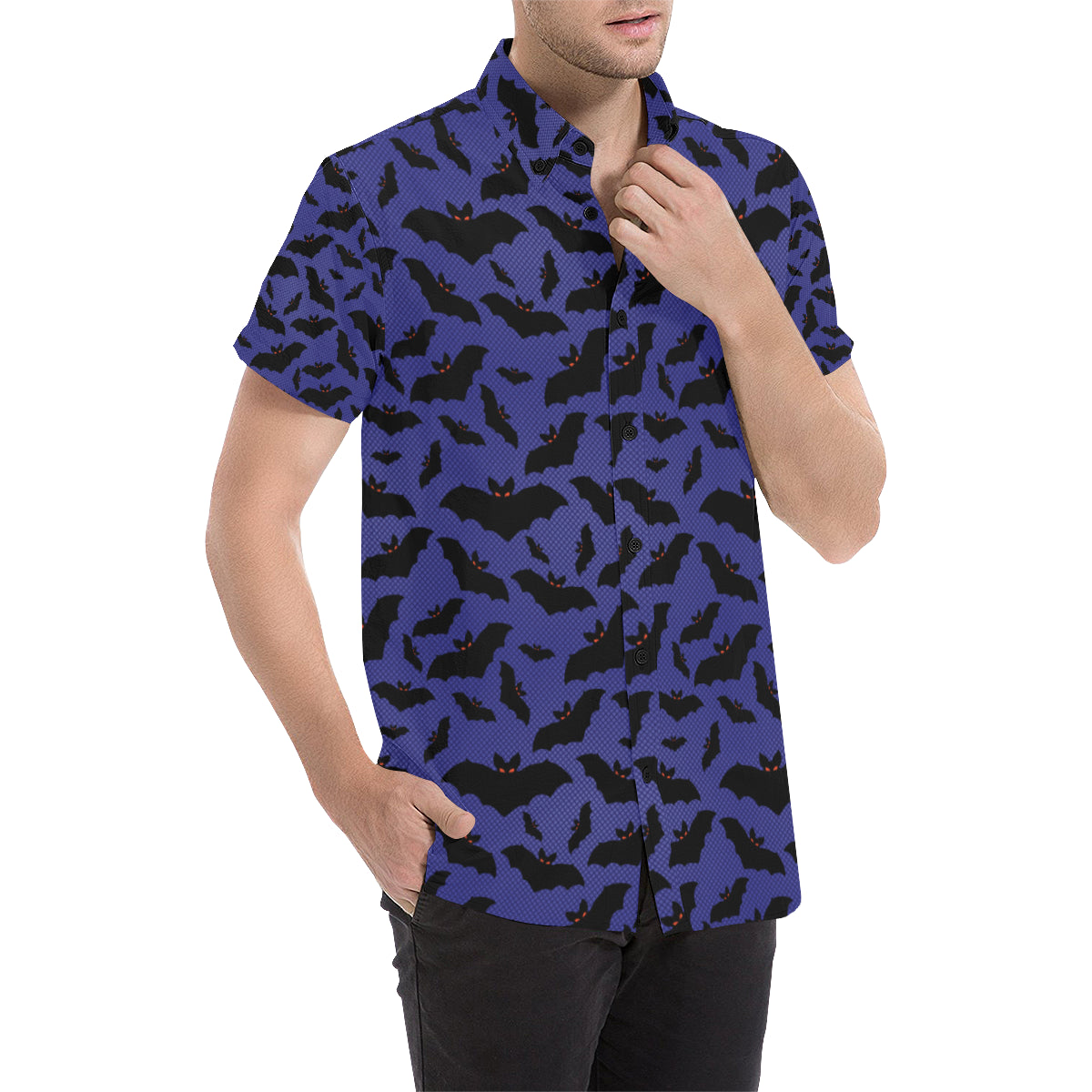 Bat Halloween Pattern Print Design 02 Men's Short Sleeve Button Up Shirt