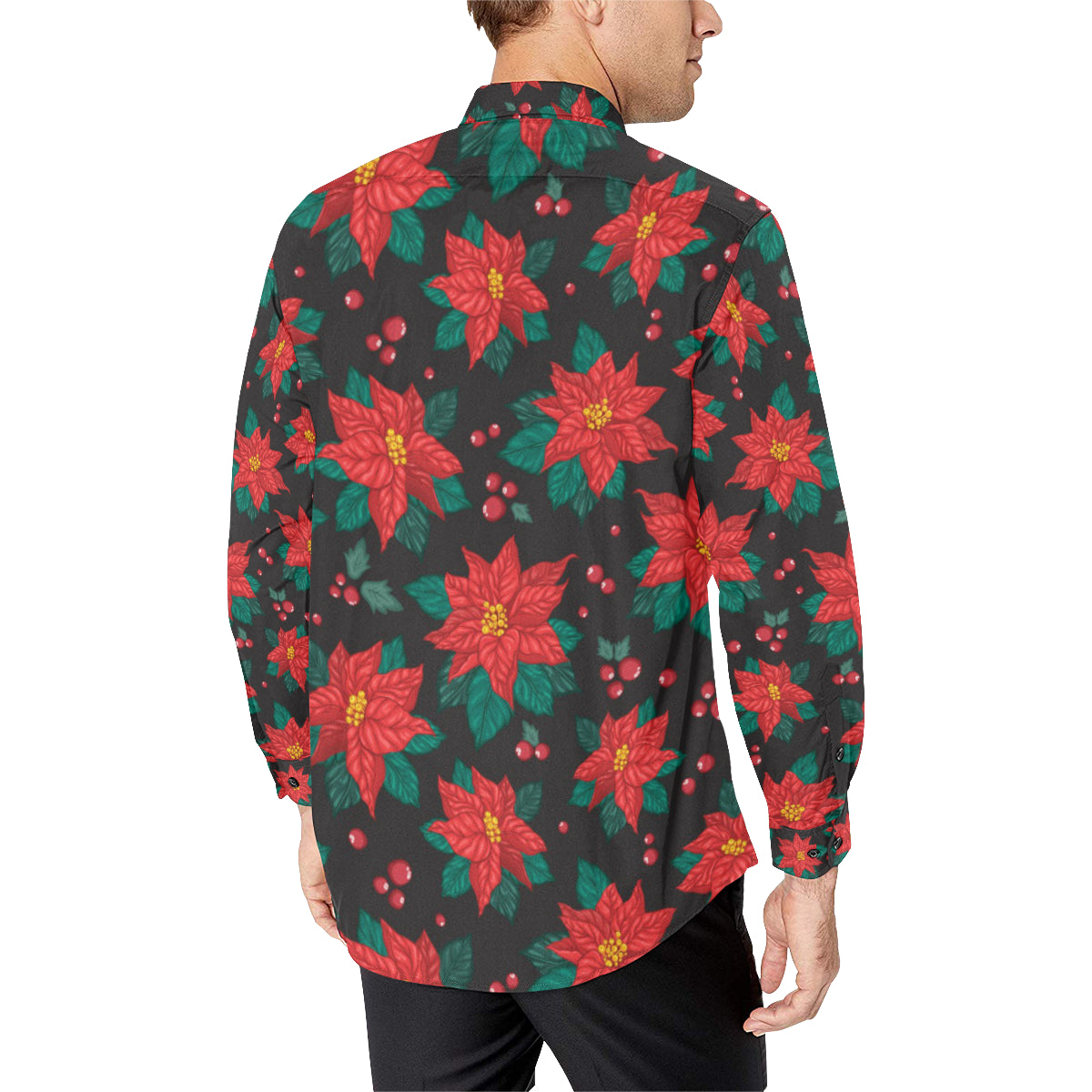 Poinsettia Pattern Print Design POT07 Men's Long Sleeve Shirt