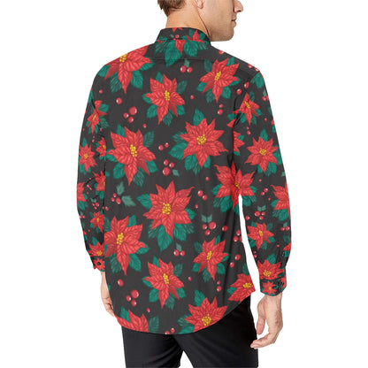 Poinsettia Pattern Print Design POT07 Men's Long Sleeve Shirt