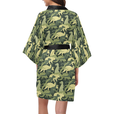 Camouflage Dinosaur Pattern Print Design 03 Women's Short Kimono