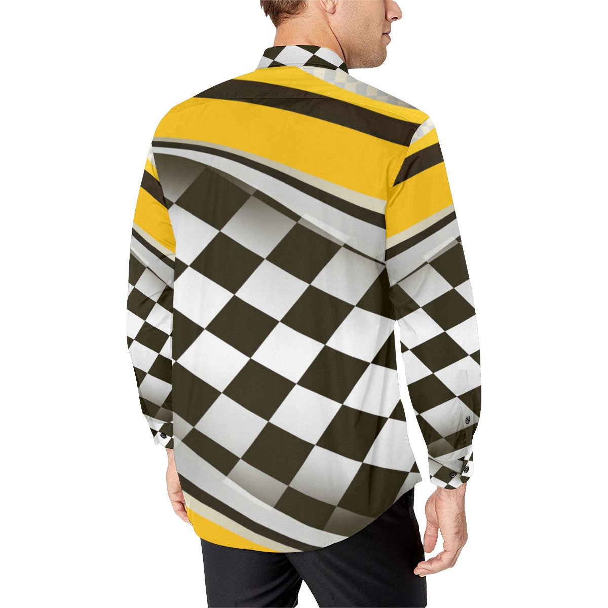 Checkered Flag Racing Style Men's Long Sleeve Shirt