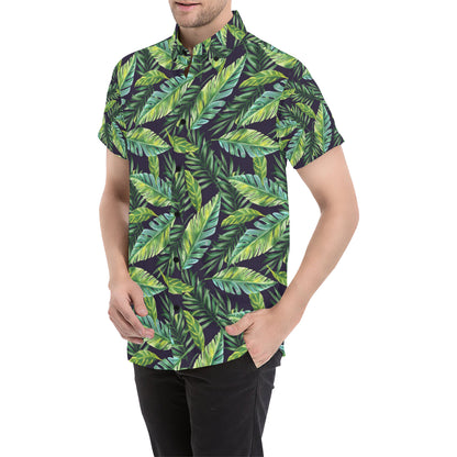 Tropical Flower Pattern Print Design TF06 Men's Short Sleeve Button Up Shirt