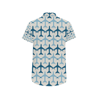 Airplane Pattern Print Design 04 Men's Short Sleeve Button Up Shirt