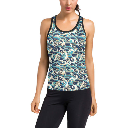 Surf Wave Pattern Women's Racerback Tank Top