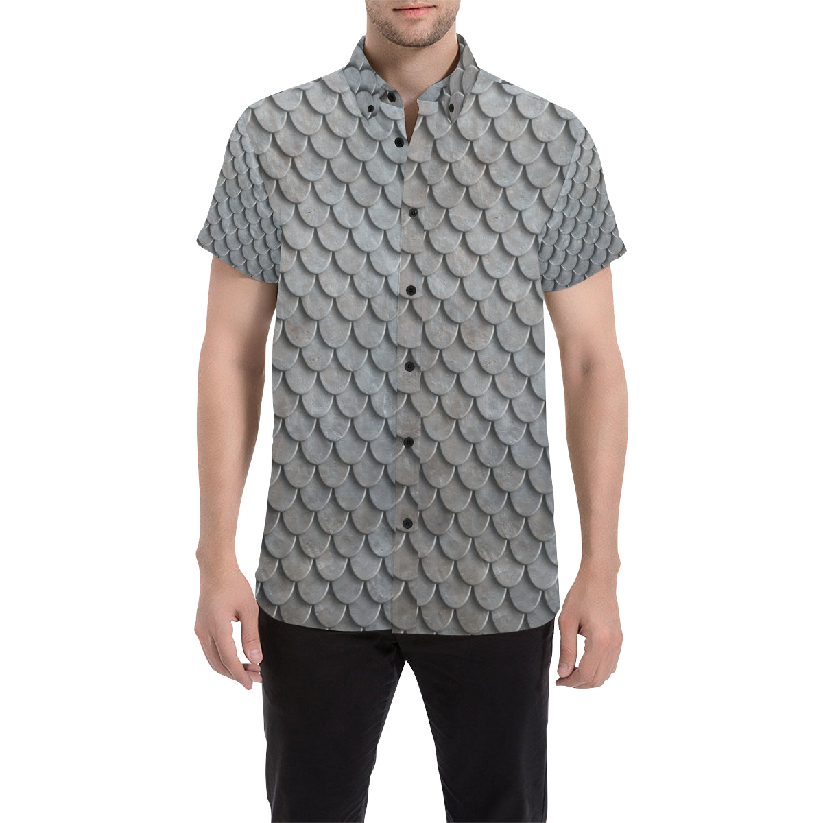 Armor Scales Pattern Print Design 03 Men's Short Sleeve Button Up Shirt