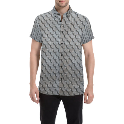 Armor Scales Pattern Print Design 03 Men's Short Sleeve Button Up Shirt