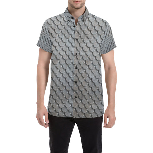 Armor Scales Pattern Print Design 03 Men's Short Sleeve Button Up Shirt