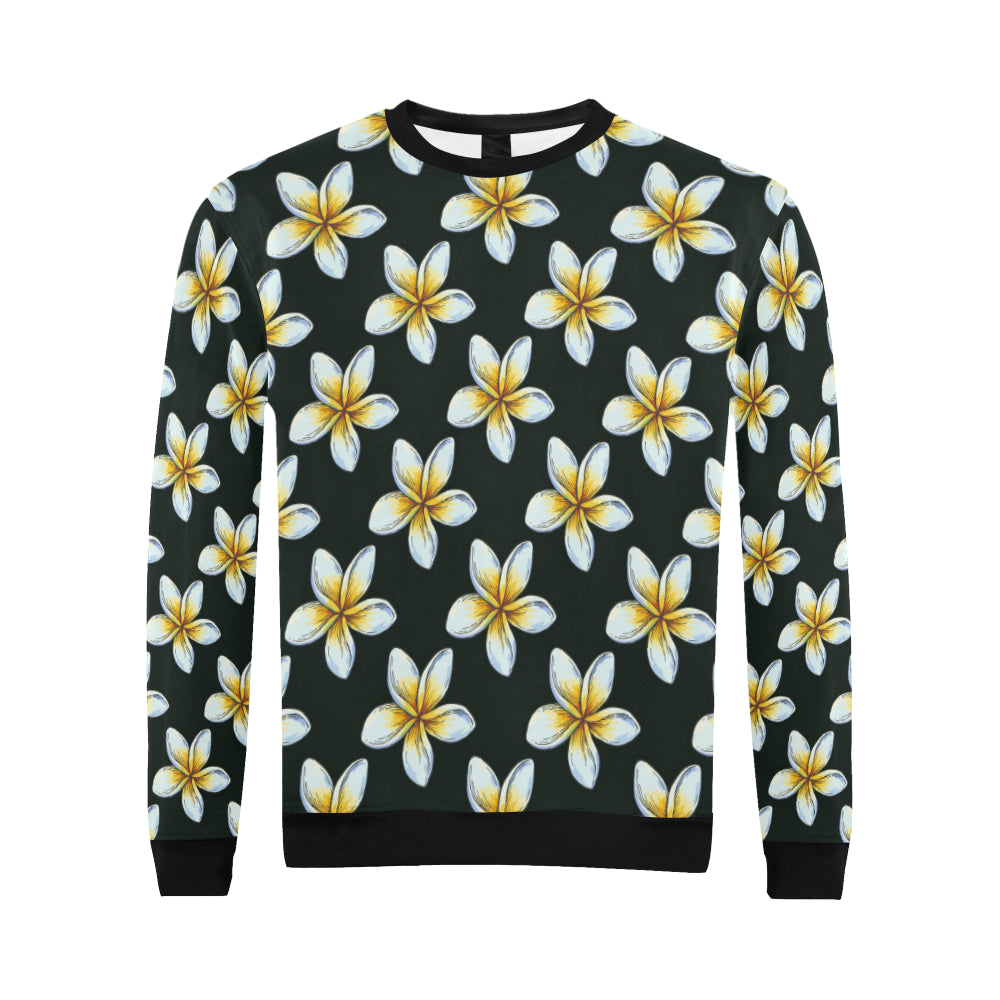 White Plumeria Pattern Print Design PM022 Men Long Sleeve Sweatshirt