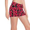 Red Plumeria Pattern Print Design PM025 Yoga Shorts