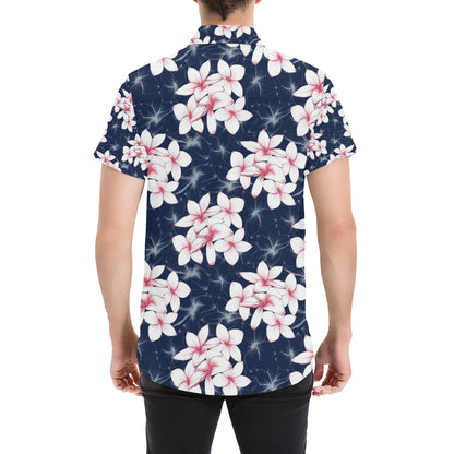 Plumeria Pattern Print Design PM017 Men's Short Sleeve Button Up Shirt