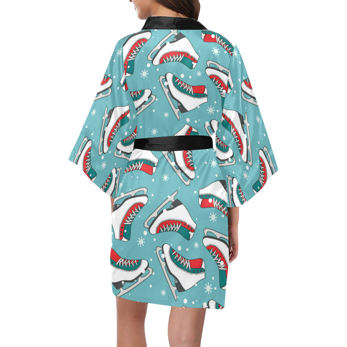 Ice Skate Pattern Print Design 03 Women's Short Kimono