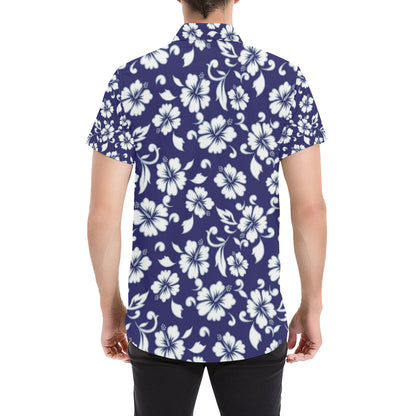 Hibiscus Pattern Print Design HB010 Men's Short Sleeve Button Up Shirt