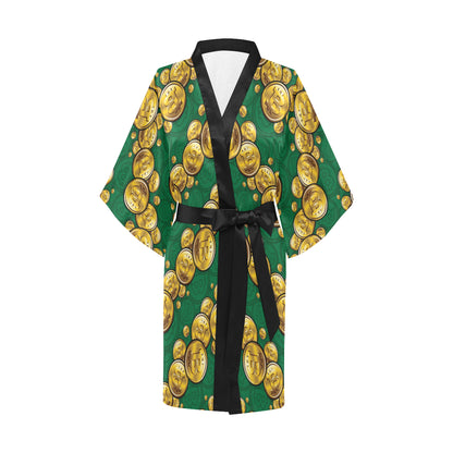 Bitcoin Pattern Print Design DO02 Women's Short Kimono