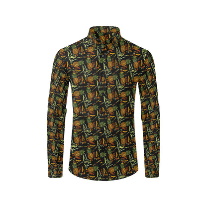 Aloha Hawaii Time Design Themed Print Men's Long Sleeve Shirt