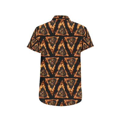 Eye of Horus in Flame Print Men's Short Sleeve Button Up Shirt