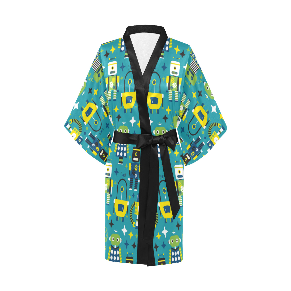 Robot Pattern Print Design A02 Women's Short Kimono
