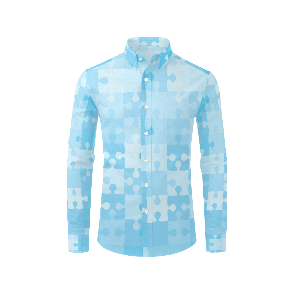 Puzzle Blue Pattern Print Design A04 Men's Long Sleeve Shirt