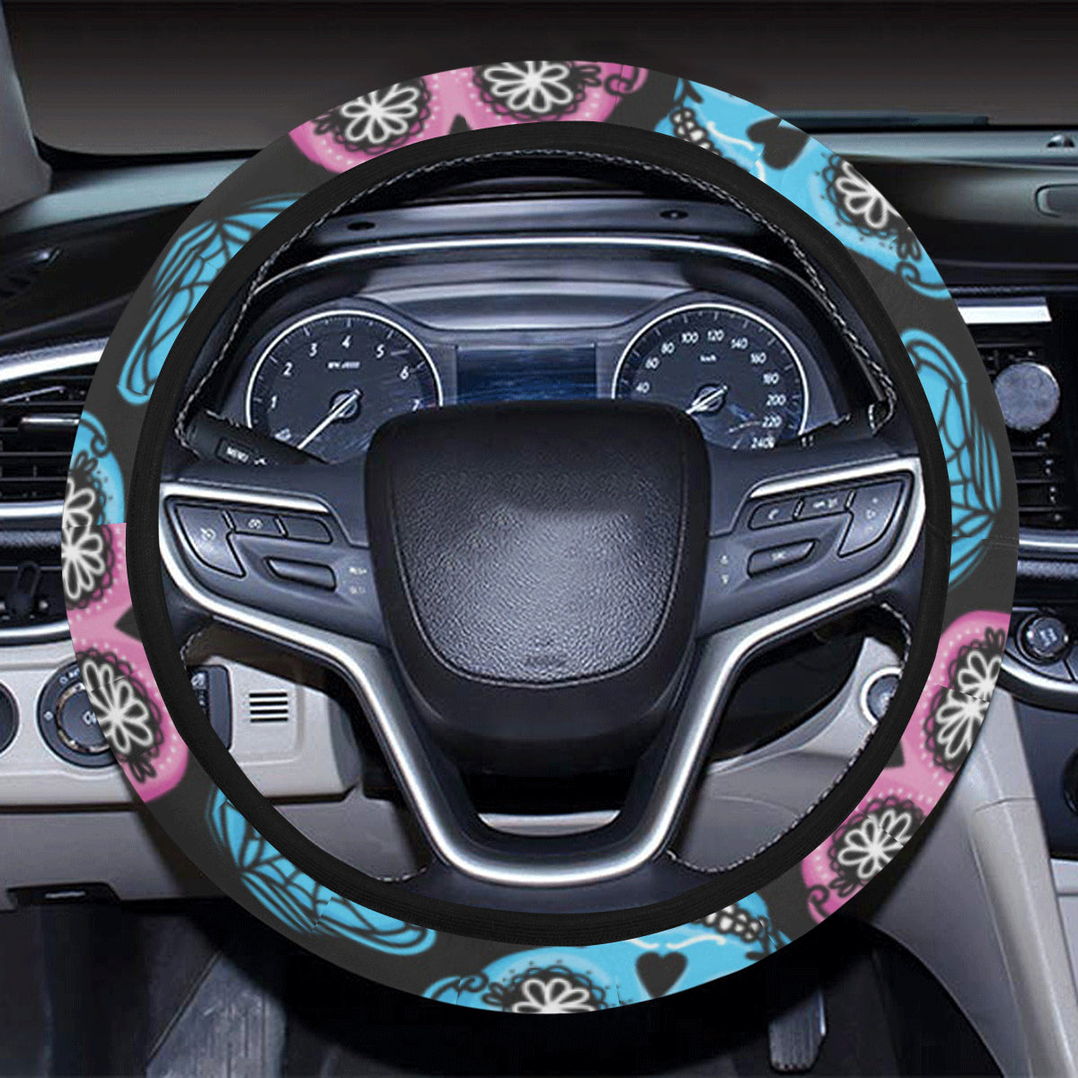 Day of the Dead Skull Print Pattern Steering Wheel Cover with Elastic Edge