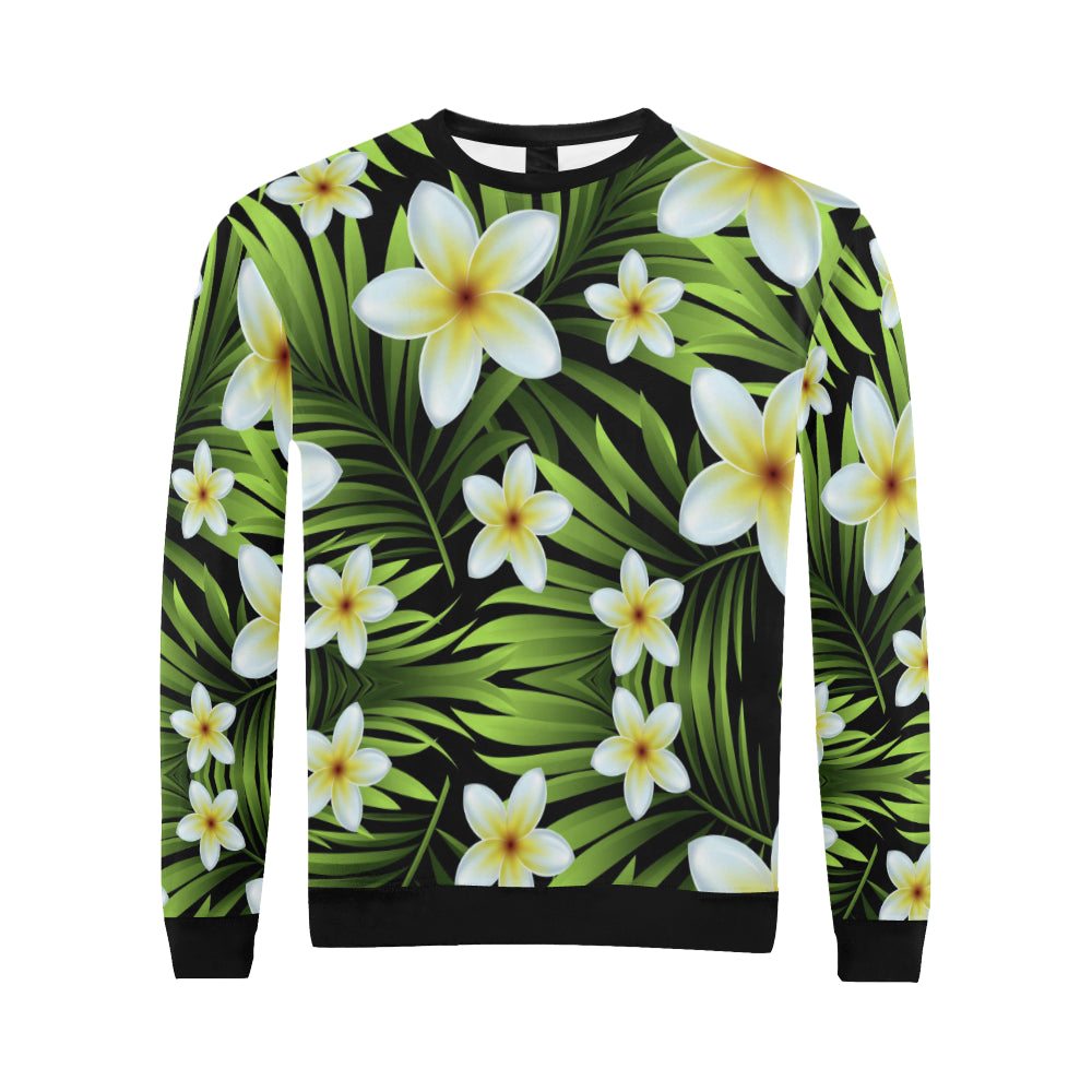 White Plumeria Pattern Print Design PM06 Men Long Sleeve Sweatshirt