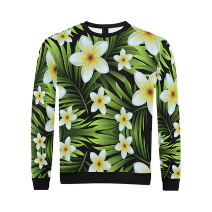 White Plumeria Pattern Print Design PM06 Men Long Sleeve Sweatshirt
