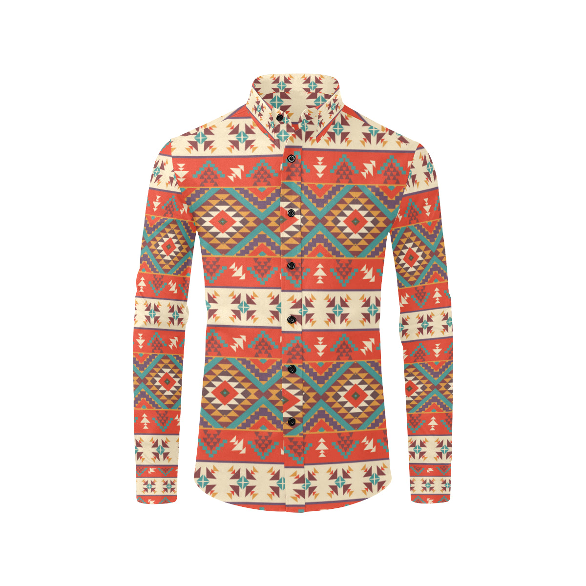 Aztec Red Print Pattern Men's Long Sleeve Shirt