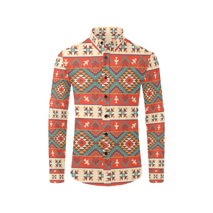 Aztec Red Print Pattern Men's Long Sleeve Shirt
