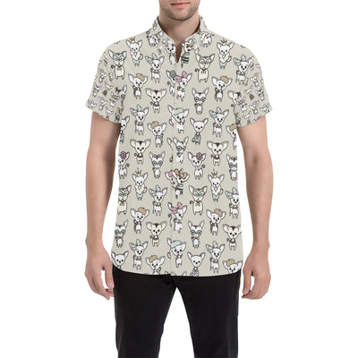 Chihuahua Pattern Print Design 02 Men's Short Sleeve Button Up Shirt