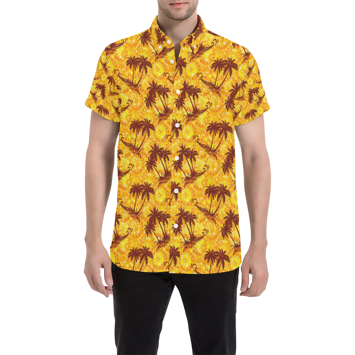Palm Tree Pattern Print Design PT012 Men's Short Sleeve Button Up Shirt