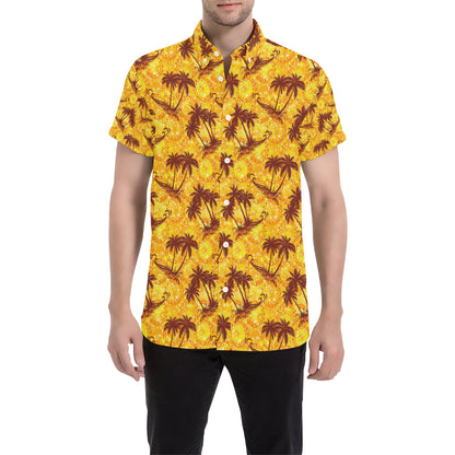 Palm Tree Pattern Print Design PT012 Men's Short Sleeve Button Up Shirt