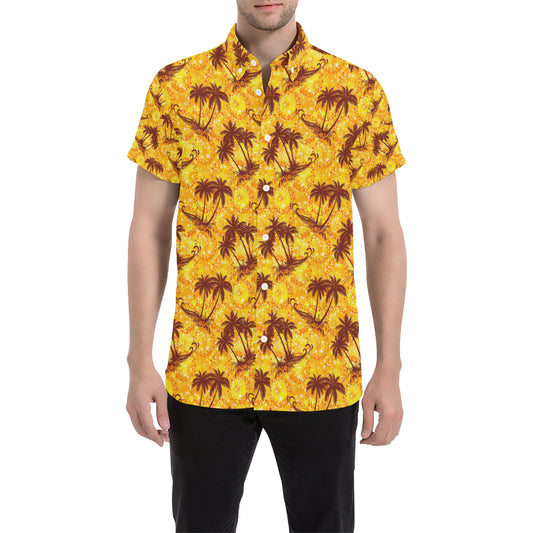 Palm Tree Pattern Print Design PT012 Men's Short Sleeve Button Up Shirt