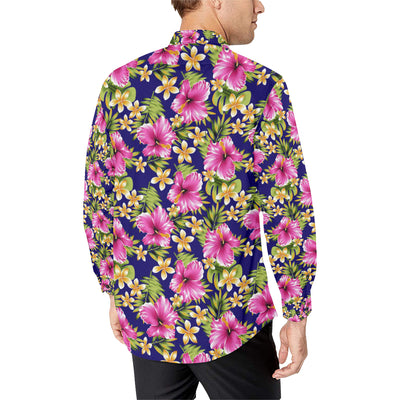 Pink Hibiscus Pattern Print Design HB027 Men's Long Sleeve Shirt